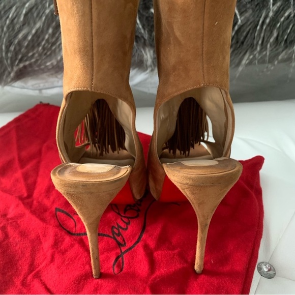 Gently used Christian Louboutin Otoka 120 peep-toe booties with fringe accent - Picture 4 of 8